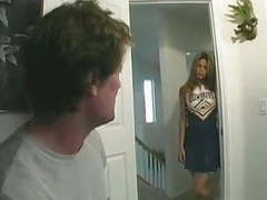 VidsPlus presents: Cheerleader gets it on couch.
