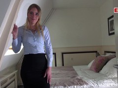VidsPlus presents: German female real estate agent secretary in pantyhose fuck