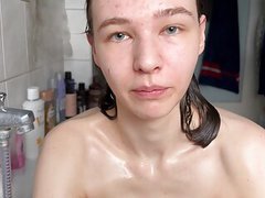 VidsPlus presents: 18yo very skinny teen girl with small tits and large labia fucks herself till squirting