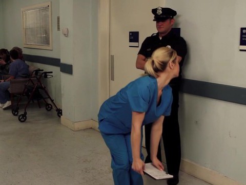 VidsPlus presents: Nurse tara lynn fox drops on her knees to give a sloppy blowjob