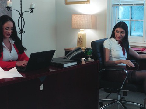 VidsPlus presents: Big butt boss spreads legs to ride her coworker on the bed
