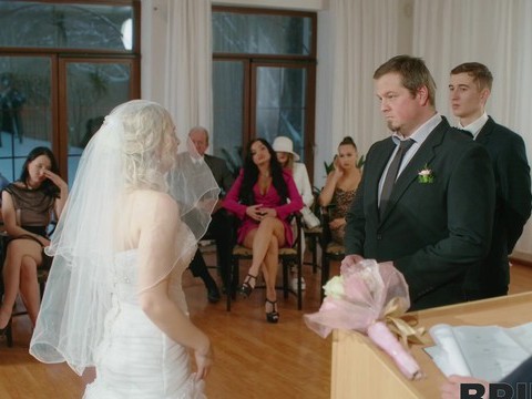 VidsPlus presents: Dirty bride kristy waterfall rides a lover while people watch