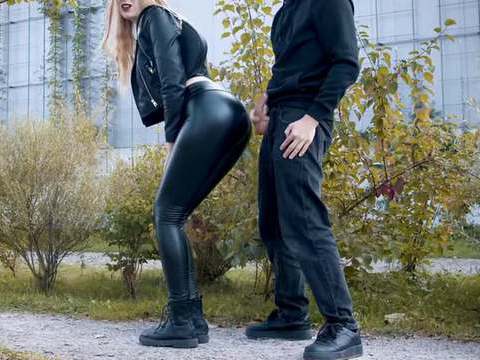 VidsPlus presents: He cums on my latex leggings in public! - clothedpleasures