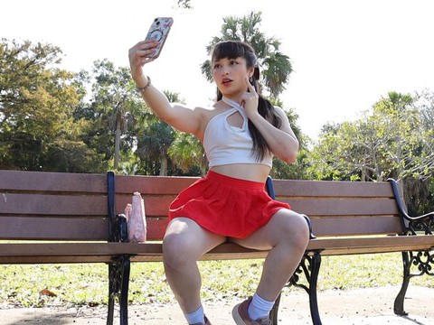 VidsPlus presents: Gorgeous solo college babe doing striptease in a park - pixie