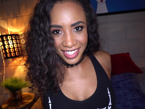 VidsPlus presents: Ebony hottie demi sutra spreads legs for a large white dick