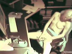 VidsPlus presents: Skinny blonde masturbates and moans at computer