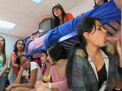 VidsPlus presents: Male stripper blown by girls in dorm room