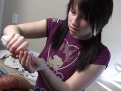 VidsPlus presents: Pigtailed hottie strokes her lovers dong