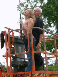 Vids Plus presents: Dirty old senior bangs a teenage hottie in his boom lift