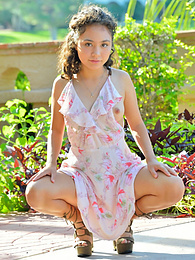 Vids Plus presents: Stunning brunette young Isabel shows tiny tits and spreads her legs outdoor