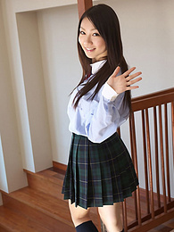 Vids Plus presents: Asian schoolgirl Tomoyo Hoshino strips to stockings and poses outdoors