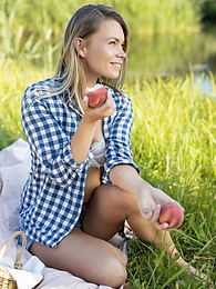 Vids Plus presents: Skinny blonde Paulina gets naked on a blanket in a field of wheat